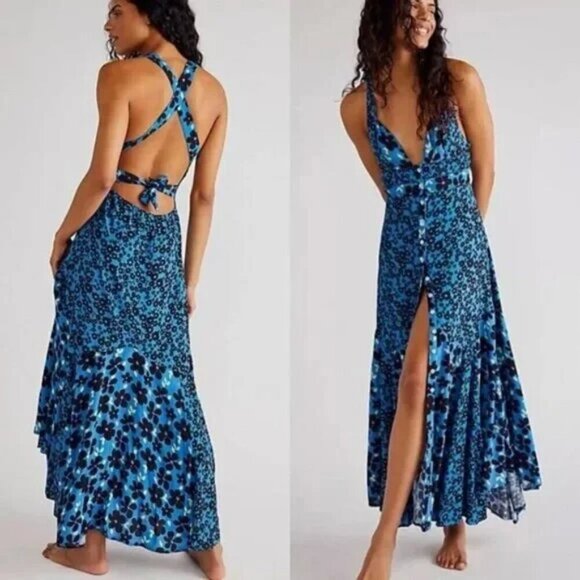 Free People Dewberry Printed Floral Sweetheart Maxi NWT Size Small - Picture 2 of 10